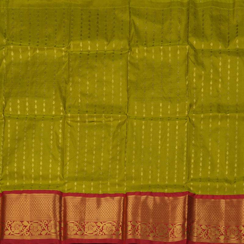 Hayagrivas Handloom Olive Yellow Kanjivaram Silk Pattu Pavadai with Red Border KBE1147I8-3