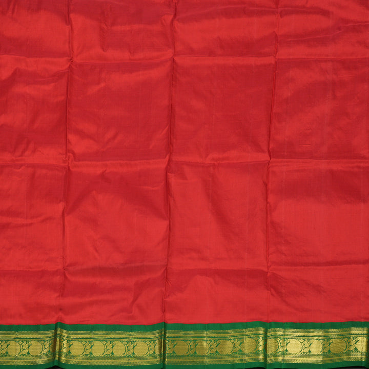 Hayagrivas Handloom Red Kanjivaram Silk Pattu Pavadai with Bottle Green Border KBE1147I9-2
