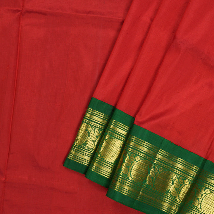 Hayagrivas Handloom Red Kanjivaram Silk Pattu Pavadai with Bottle Green Border KBE1147I9-2