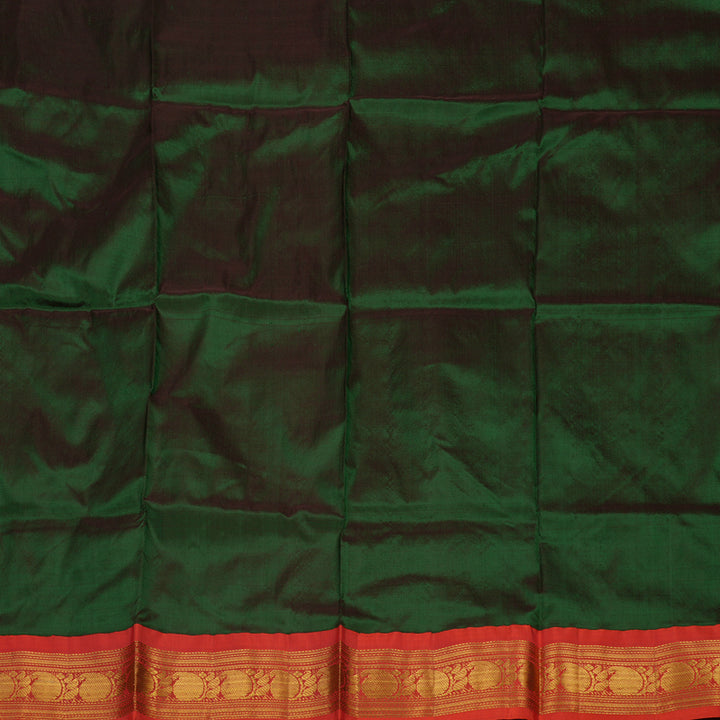 Hayagrivas Handloom Karum Pachai Kanjivaram Silk Pattu Pavadai with Red Border KBE1147I9-5