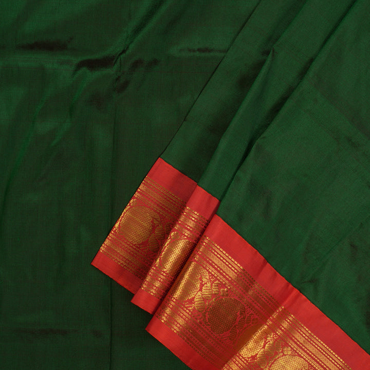 Hayagrivas Handloom Karum Pachai Kanjivaram Silk Pattu Pavadai with Red Border KBE1147I9-5