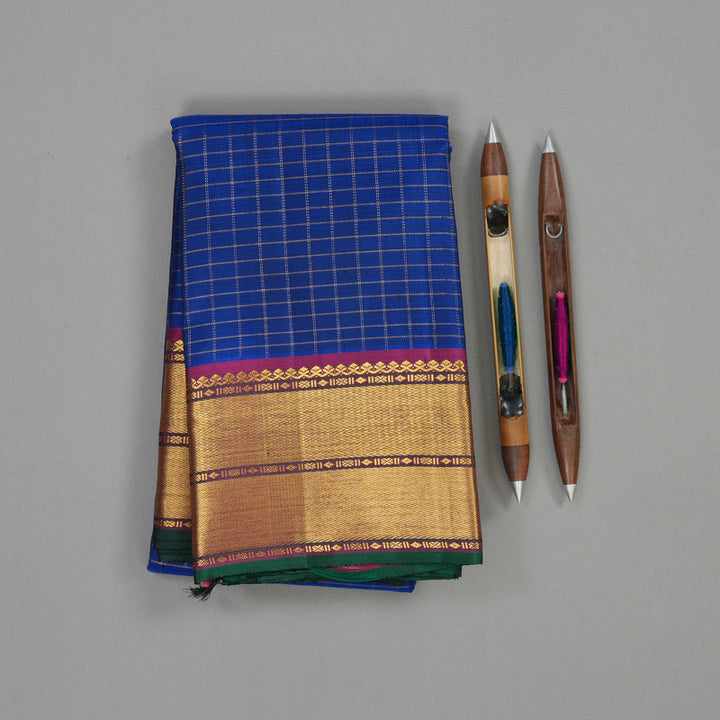 Hayagrivas Handloom Royal Blue Kanjivaram Silk Saree with Wine Purple Border KBE1149I13-1