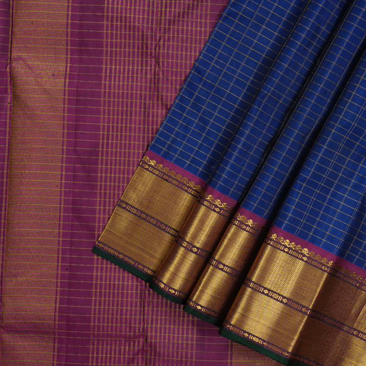 Hayagrivas Handloom Royal Blue Kanjivaram Silk Saree with Wine Purple Border KBE1149I13-1