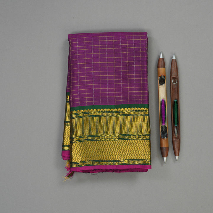 Hayagrivas Handloom Purple Kanjivaram Silk Saree with Bottle Green border KBE1149I13-3