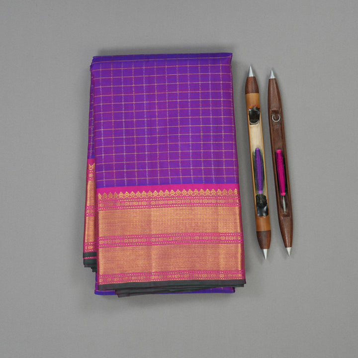 Hayagrivas Handloom Purple Kanjivaram Silk Saree with Rani Pink border KBE1149I13-4