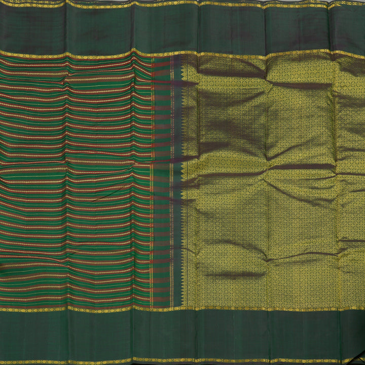 Hayagrivas Handloom Green & Maroon Kanjivaram Silk Saree with Bottle Green Border KBE1149I15-1