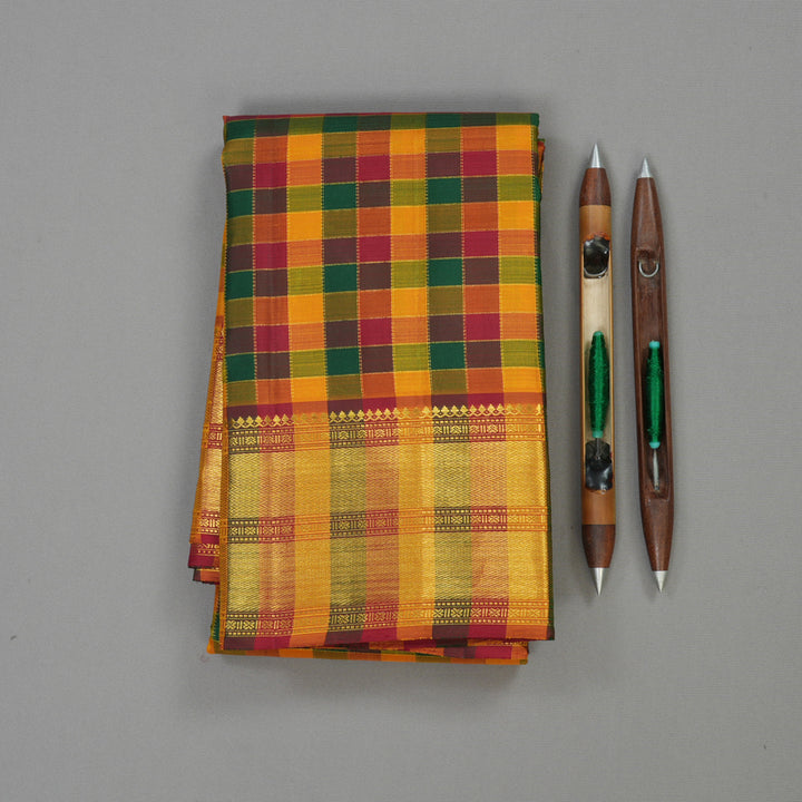 Hayagrivas Handloom Multicolour Checks Kanjivaram Silk Saree KBE1149I3-1