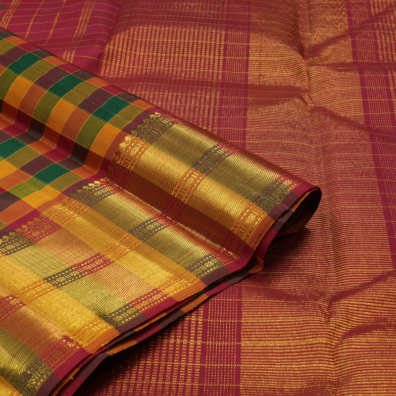Hayagrivas Handloom Multicolour Checks Kanjivaram Silk Saree KBE1149I3-1