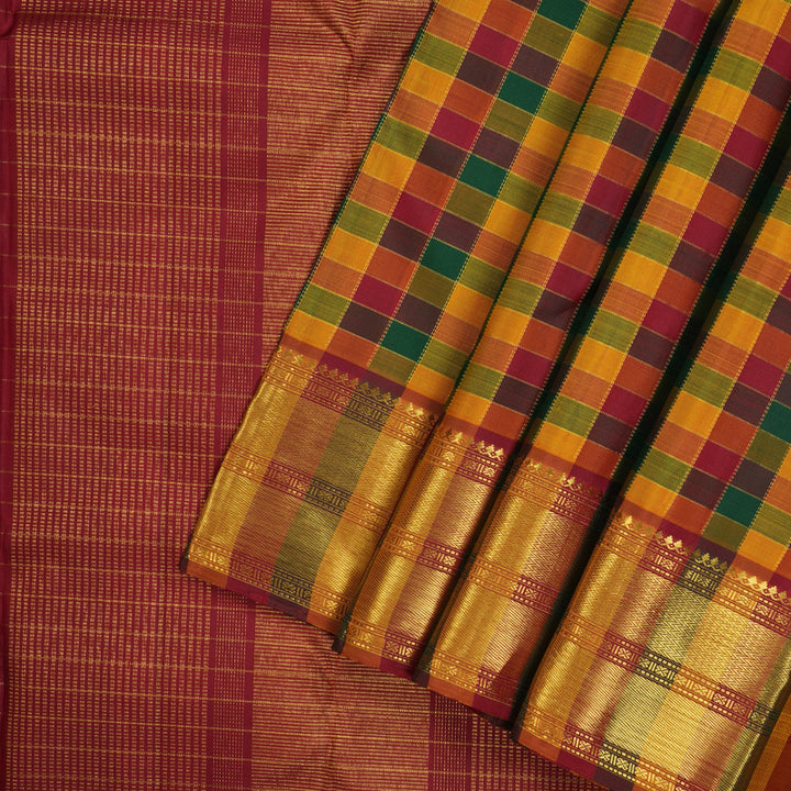 Hayagrivas Handloom Multicolour Checks Kanjivaram Silk Saree KBE1149I3-1