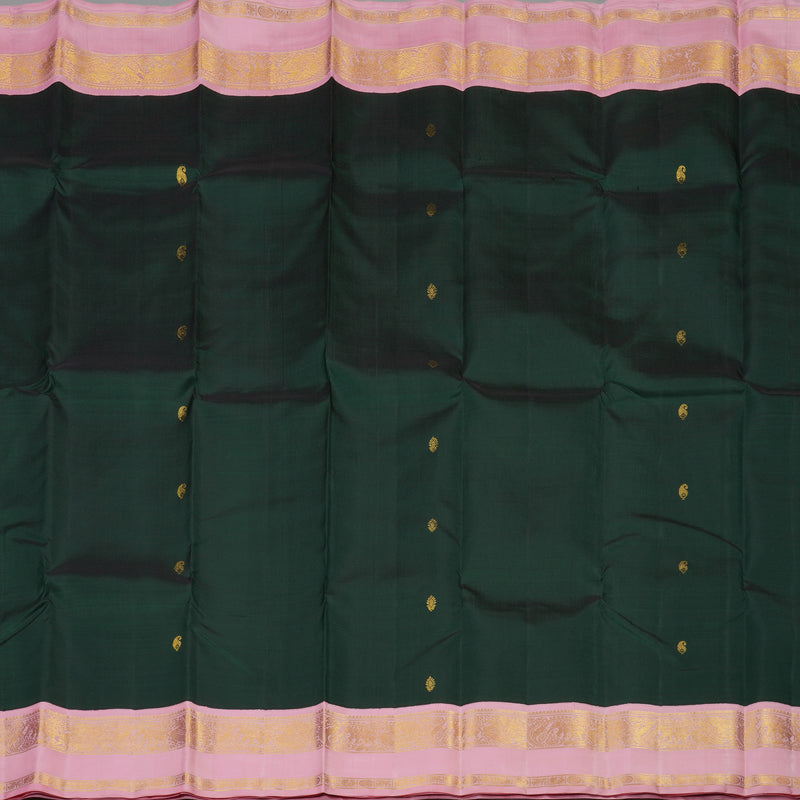 Hayagrivas Handloom Bottle Green Kanjivaram Silk Saree with Baby Pink Border KBE1156I5-1