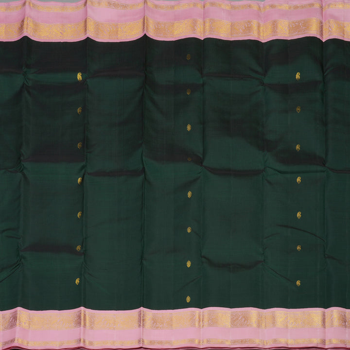 Hayagrivas Handloom Bottle Green Kanjivaram Silk Saree with Baby Pink Border KBE1156I5-1