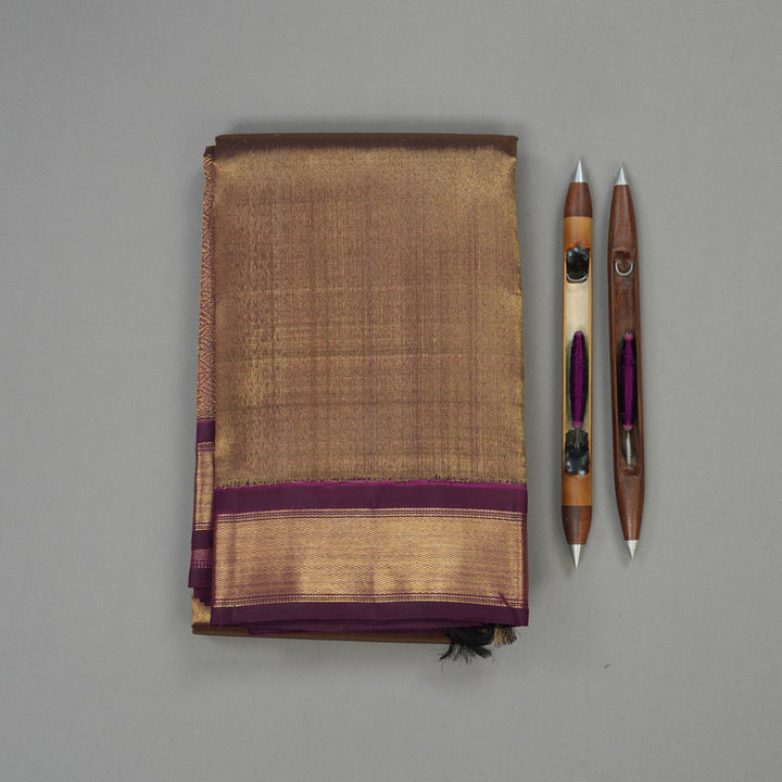 Hayagrivas Handloom Korvai Kanjivaram Silk Saree in Gold & Plum Purple KBE1157I1-1