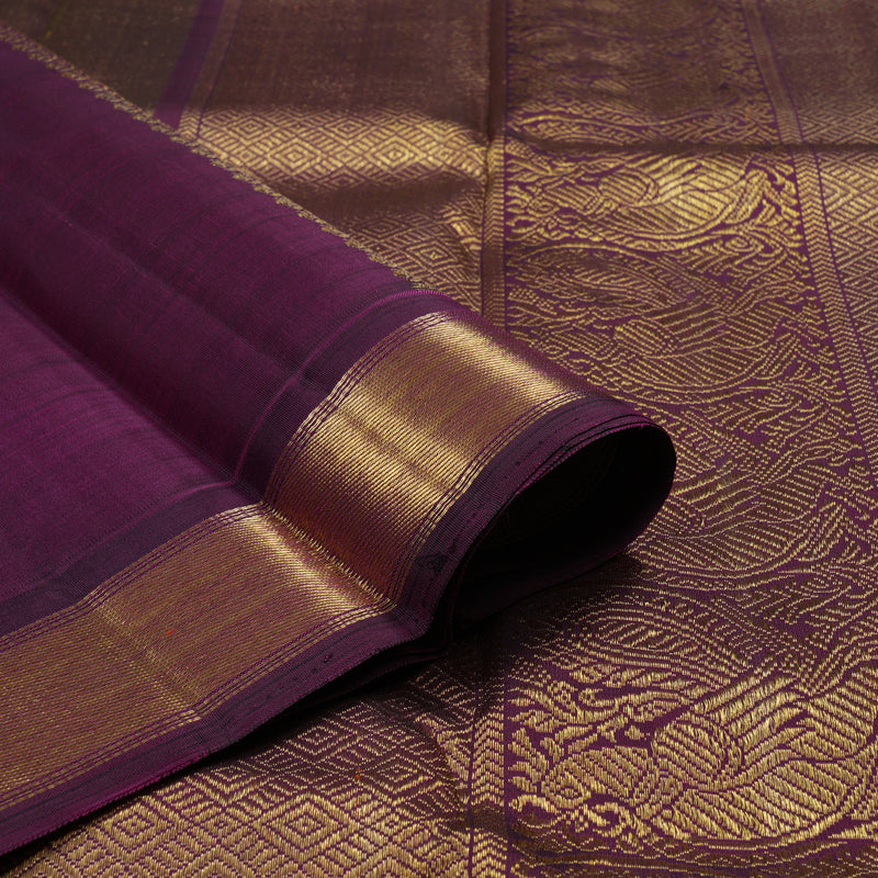 Hayagrivas Handloom Korvai Kanjivaram Silk Saree in Gold & Plum Purple KBE1157I1-1