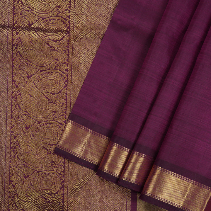 Hayagrivas Handloom Korvai Kanjivaram Silk Saree in Gold & Plum Purple KBE1157I1-1
