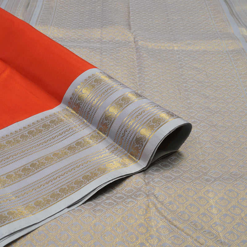Hayagrivas Handloom Fanta Orange Kanjivaram Silk Saree with Bluish Grey Border KBE1158I8-1