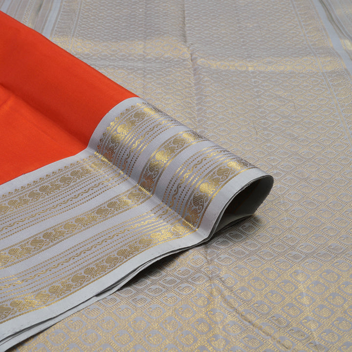 Hayagrivas Handloom Fanta Orange Kanjivaram Silk Saree with Bluish Grey Border KBE1158I8-1