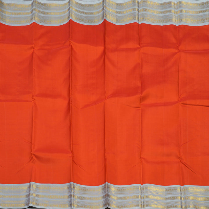 Hayagrivas Handloom Fanta Orange Kanjivaram Silk Saree with Bluish Grey Border KBE1158I8-1