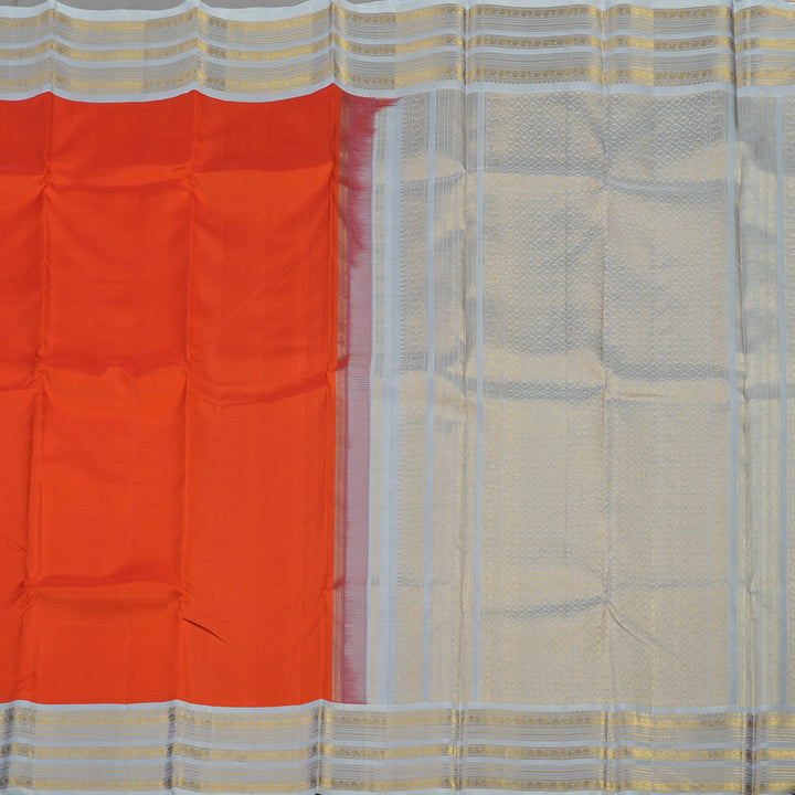 Hayagrivas Handloom Fanta Orange Kanjivaram Silk Saree with Bluish Grey Border KBE1158I8-1