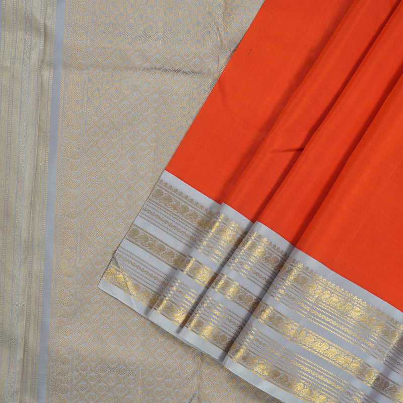 Hayagrivas Handloom Fanta Orange Kanjivaram Silk Saree with Bluish Grey Border KBE1158I8-1