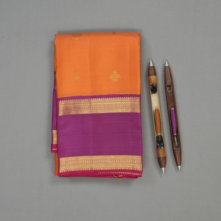 Hayagrivas Handloom Orange Kanjivaram Silk Saree with Purple Border KBE1160I17-2