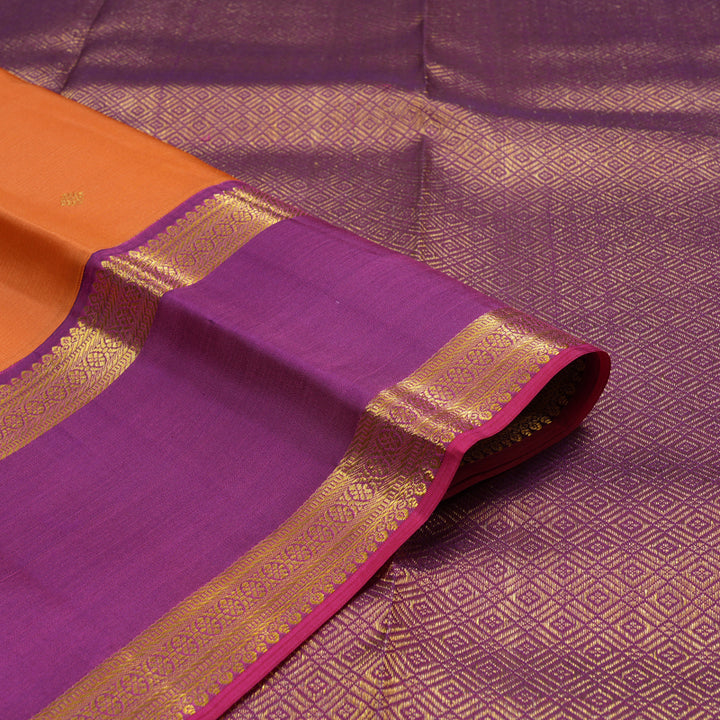 Hayagrivas Handloom Orange Kanjivaram Silk Saree with Purple Border KBE1160I17-2