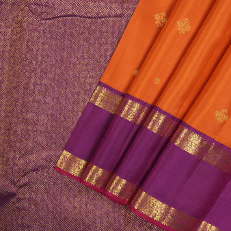 Hayagrivas Handloom Orange Kanjivaram Silk Saree with Purple Border KBE1160I17-2