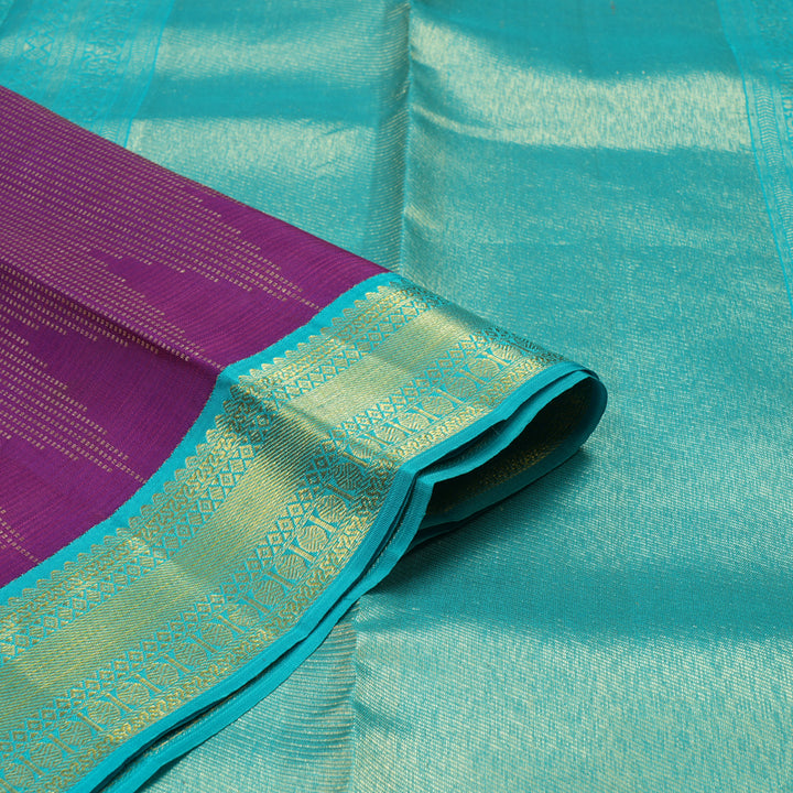 Hayagrivas Handloom Purple Kanjivaram Silk Saree with Teal Border KBE1160I18-5