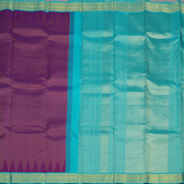Hayagrivas Handloom Purple Kanjivaram Silk Saree with Teal Border KBE1160I18-5