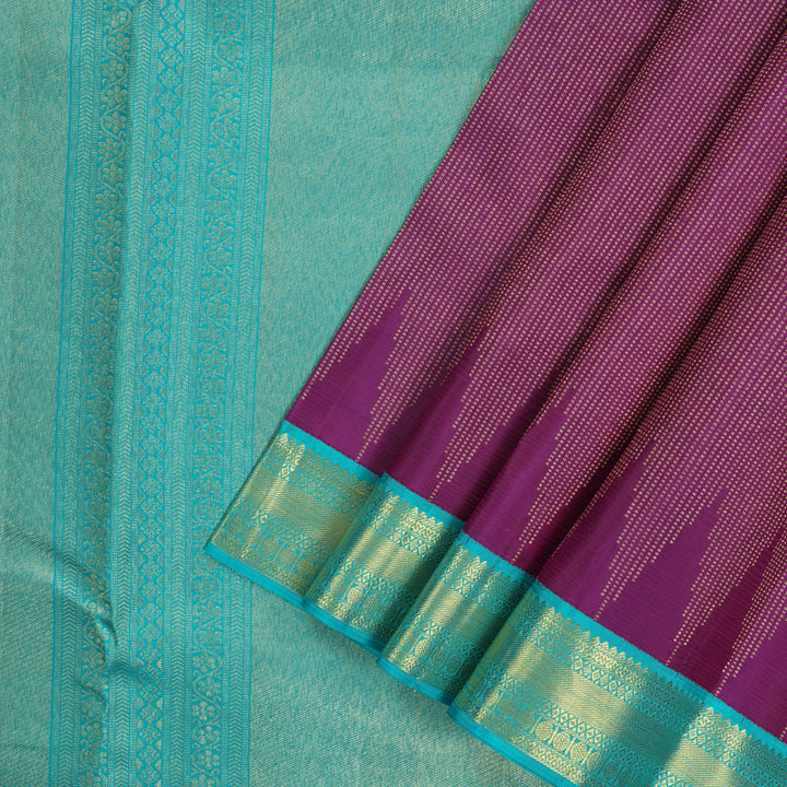 Hayagrivas Handloom Purple Kanjivaram Silk Saree with Teal Border KBE1160I18-5