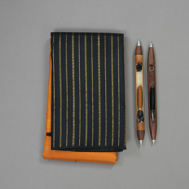 Hayagrivas Handloom Burnt Orange Kanjivaram Silk Saree with Black Border KBE1160I23-1