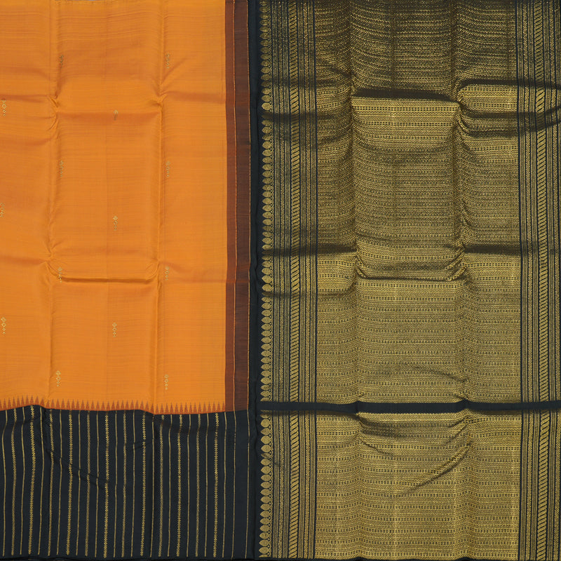 Hayagrivas Handloom Burnt Orange Kanjivaram Silk Saree with Black Border KBE1160I23-1