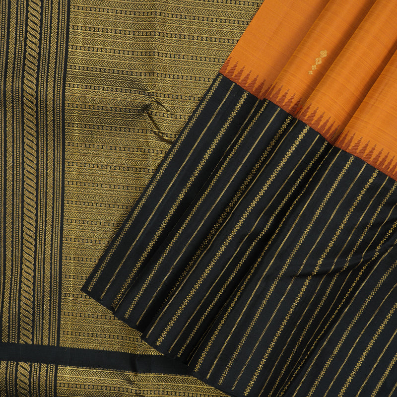 Hayagrivas Handloom Burnt Orange Kanjivaram Silk Saree with Black Border KBE1160I23-1