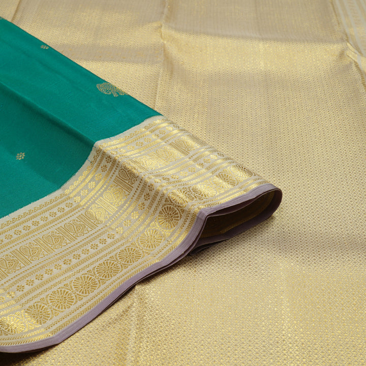 Hayagrivas Handloom Rama Green Kanjivaram Silk Saree with Half White Border KBE1160I7-1
