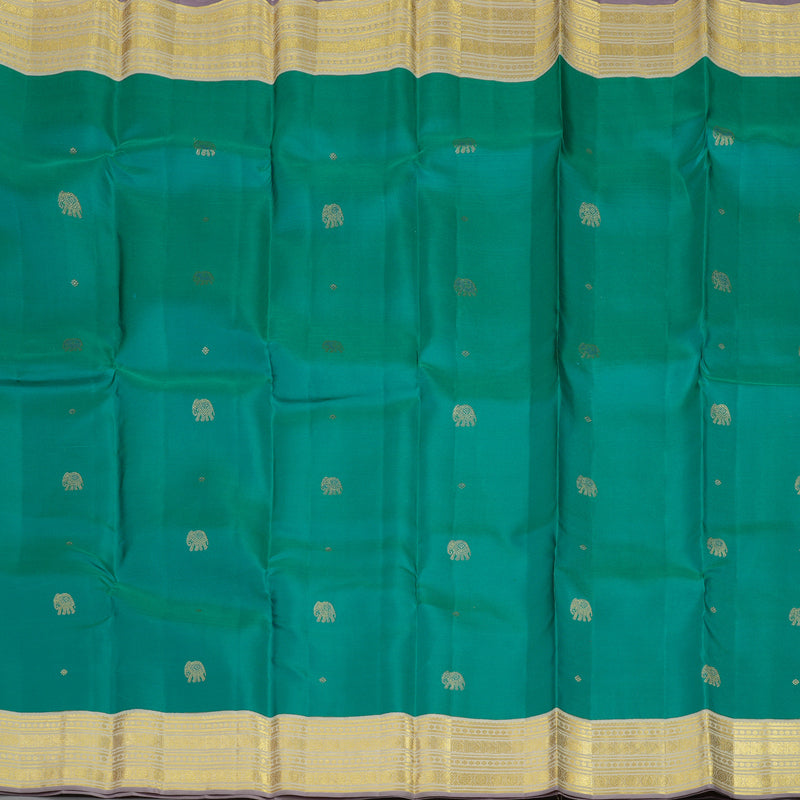 Hayagrivas Handloom Rama Green Kanjivaram Silk Saree with Half White Border KBE1160I7-1