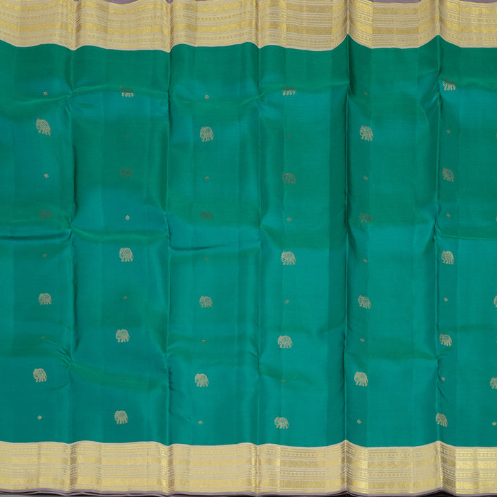 Hayagrivas Handloom Rama Green Kanjivaram Silk Saree with Half White Border KBE1160I7-1