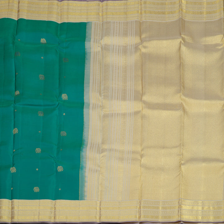 Hayagrivas Handloom Rama Green Kanjivaram Silk Saree with Half White Border KBE1160I7-1