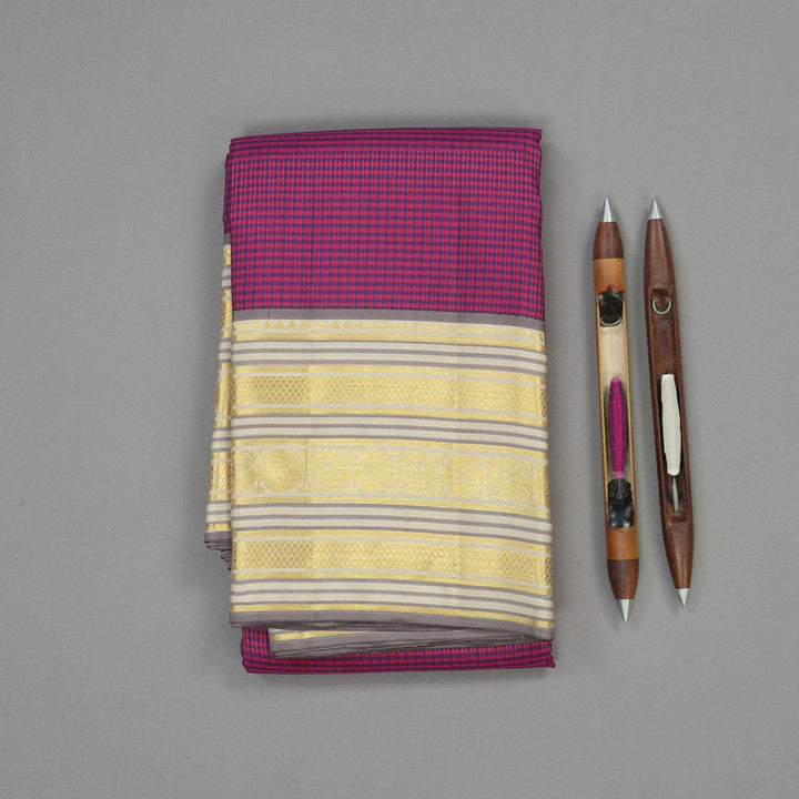 Hayagrivas Handloom Multicolour checks Kanjivaram Silk Saree with Beige border KBE1160I9-2