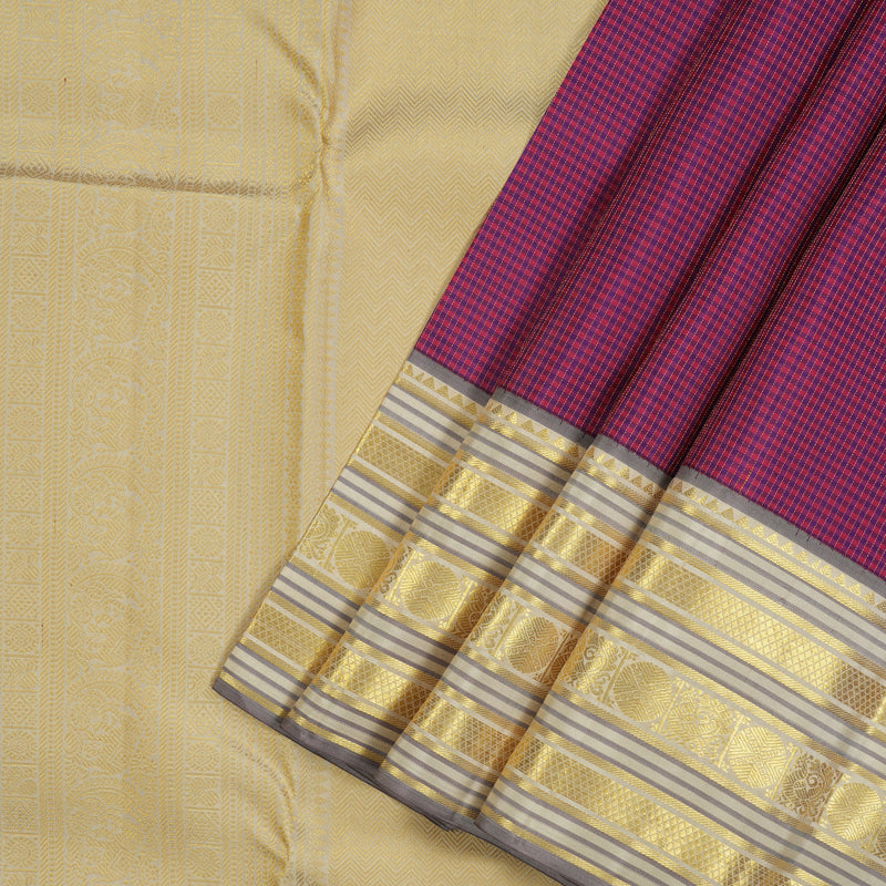 Hayagrivas Handloom Multicolour checks Kanjivaram Silk Saree with Beige border KBE1160I9-2