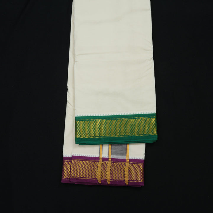 Hayagrivas Pure Cotton Dhoti 10*6 with Ganga Jamuna border KBE1162I6-1