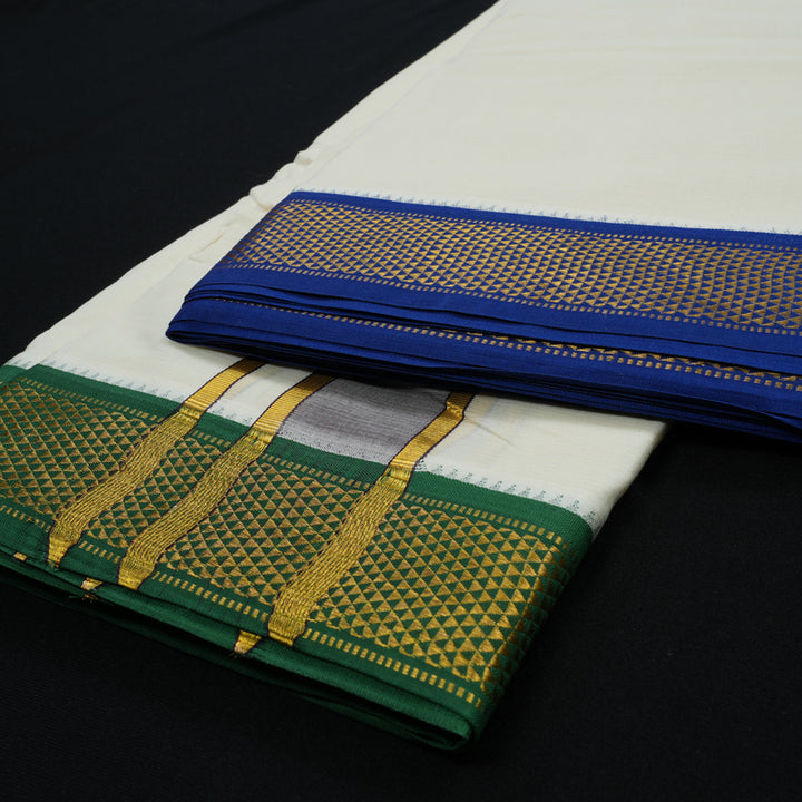 Hayagrivas Pure Cotton Dhoti 10*6 with Ganga Jamuna border KBE1162I6-1