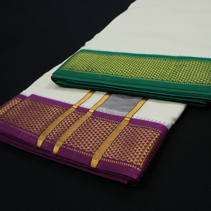 Hayagrivas Pure Cotton Dhoti 10*6 with Ganga Jamuna border KBE1162I6-1