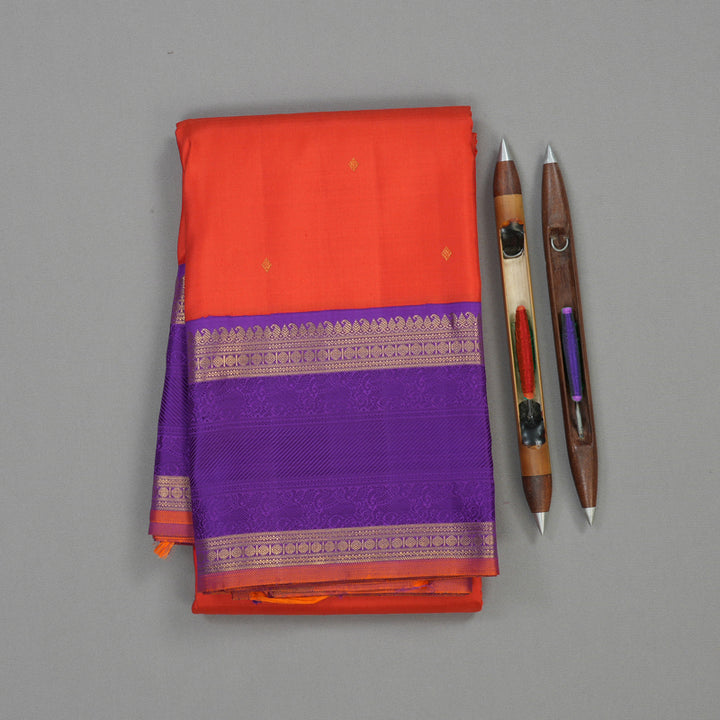 Hayagrivas Handloom Red Kanjivaram Silk Saree with Purple border KBE1165I3-1
