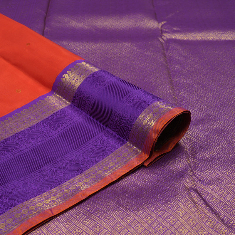 Hayagrivas Handloom Red Kanjivaram Silk Saree with Purple border KBE1165I3-1