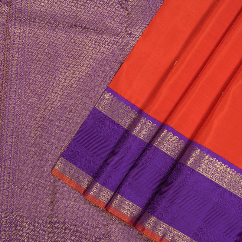Hayagrivas Handloom Red Kanjivaram Silk Saree with Purple border KBE1165I3-1