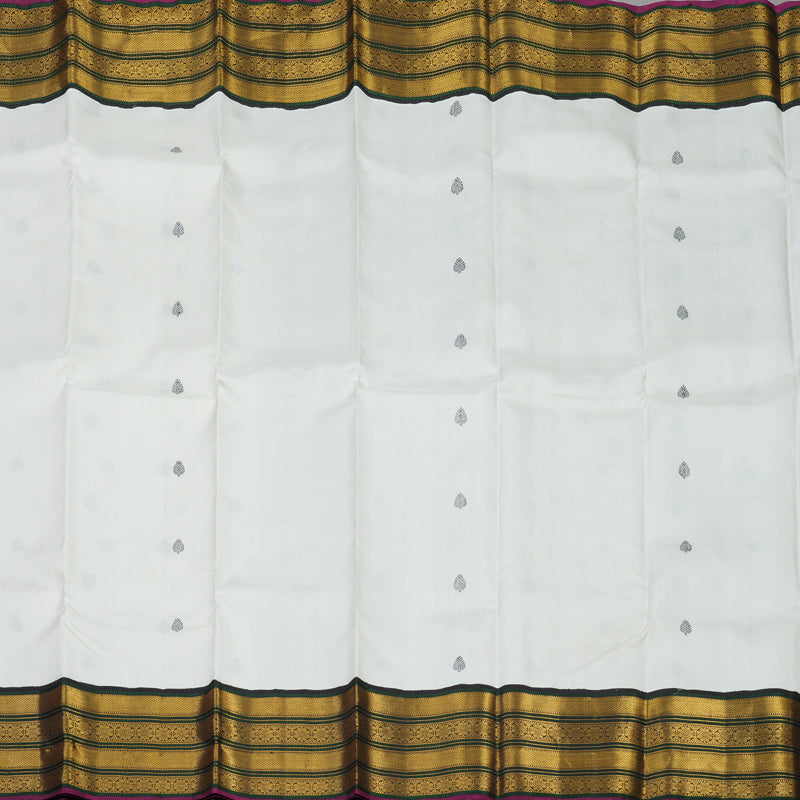 Hayagrivas Handloom White Kanjivaram Silk Saree with Deep Snuff border KBE1165I4-1