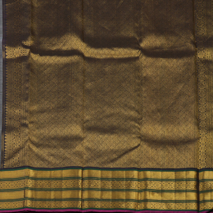 Hayagrivas Handloom White Kanjivaram Silk Saree with Deep Snuff border KBE1165I4-1