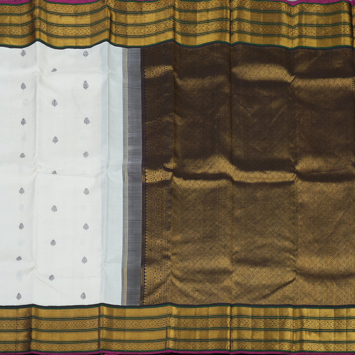 Hayagrivas Handloom White Kanjivaram Silk Saree with Deep Snuff border KBE1165I4-1