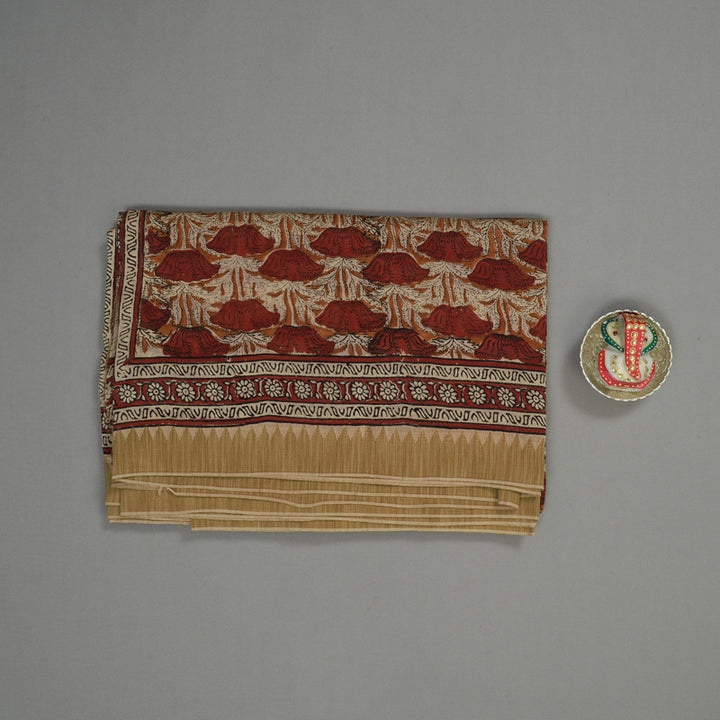 Hayagrivas Mustard & Maroon Pure Cotton Saree with Beige Border KBE1169I1-17