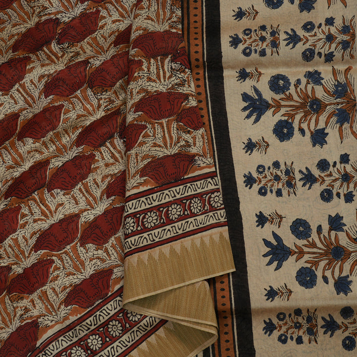 Hayagrivas Mustard & Maroon Pure Cotton Saree with Beige Border KBE1169I1-17