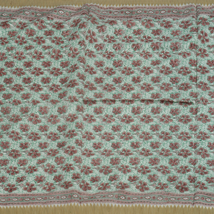 Hayagrivas Light Green Pure Cotton Saree with Beige Border KBE1169I1-41